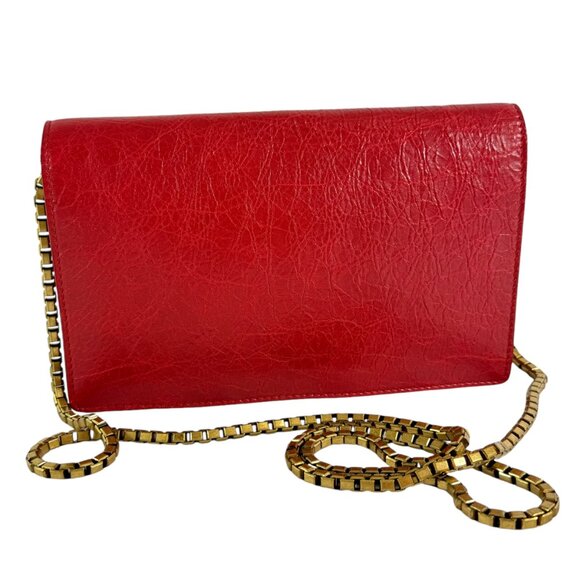 BALENCIAGA Red Leather Agneau Metallic Edge Clutch Crossbody Wallet on Chain - Picture 11 of 15
